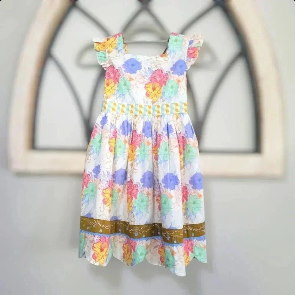 Matilda Jane Field of Fireflies Floral Sleeveless Dress Lined Tie Back Sz 8